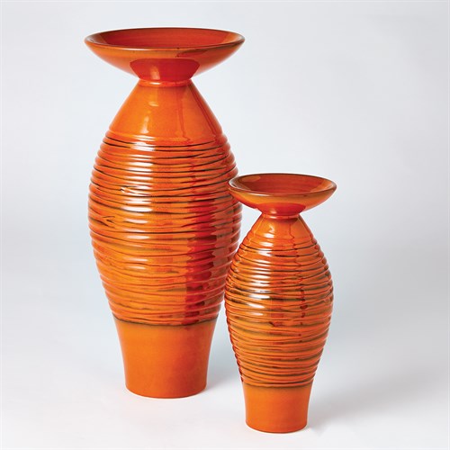 Ripple Flare Top Melon Vase-Orange Ripple Flare Top Melon Vase-Orange