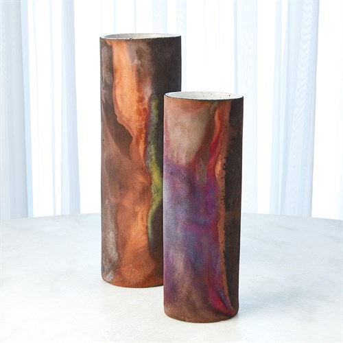 Rust Cylinder Raku Vases