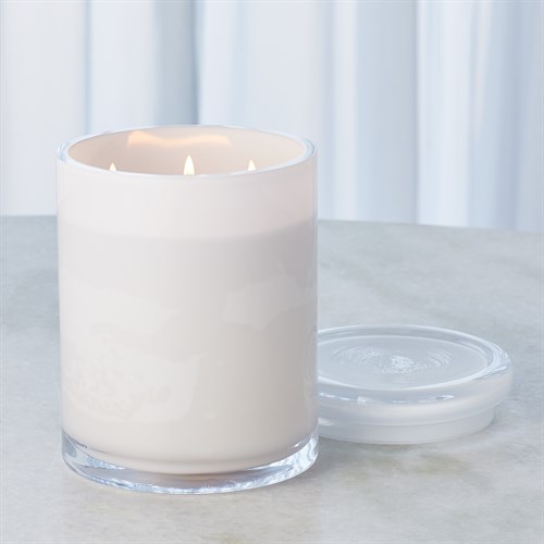 White Cased Glass Poured Candle-Lg White Cased Glass Poured Candle-Lg
