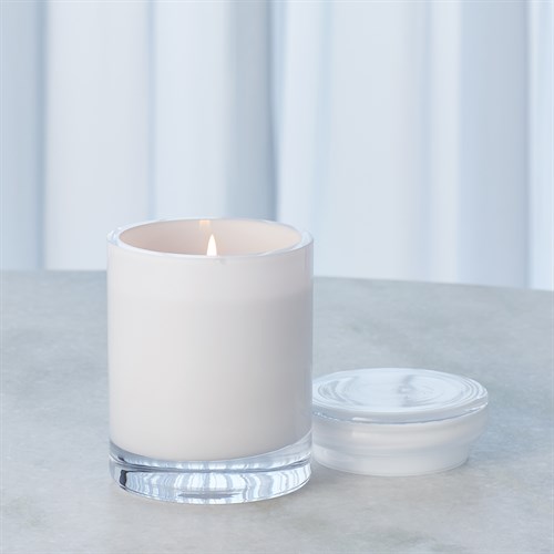 White Cased Glass Poured Candle-Sm White Cased Glass Poured Candle-Sm