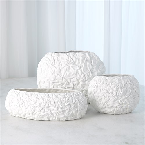 Crinkled Paper Oval Vase-Matte White