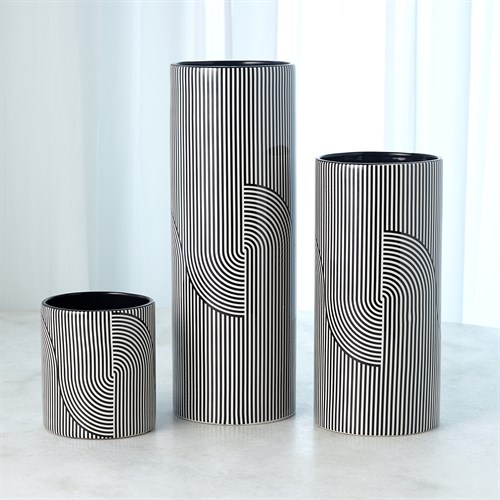 Striped Cylinder Vase-Black/White
