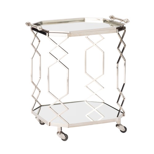 Rectangular Fret Work Serving Cart and Trolley w/Tray-Polished Nickel