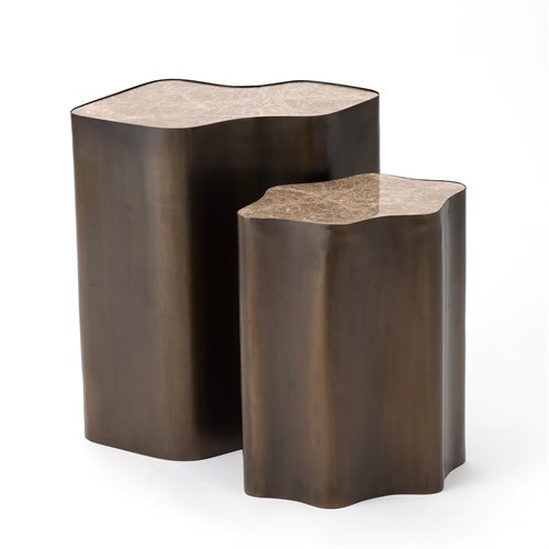 Organic Occasional Side Table Bronze Finish Metal with Marble Top