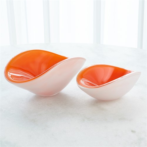 Pinched Cased Glass Bowl-Orange