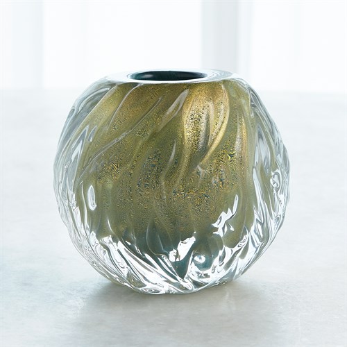 Round Swirl Vase-Green Gold