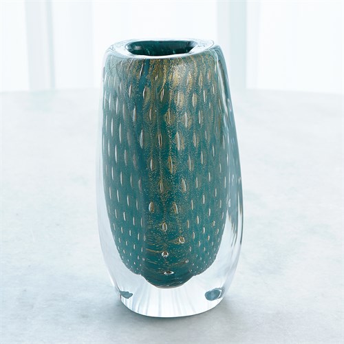 Triangular Bubbled Vase-Green/Azure