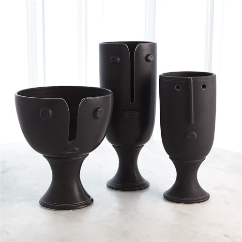 Long Nose Vases and Bowl-Matte Black