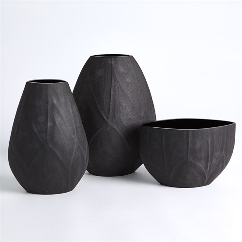 ~Rough Forest Cut Glass Vases and Bowl-Black