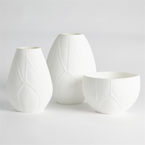 Rough Forest Cut Glass Vases and Bowl-White