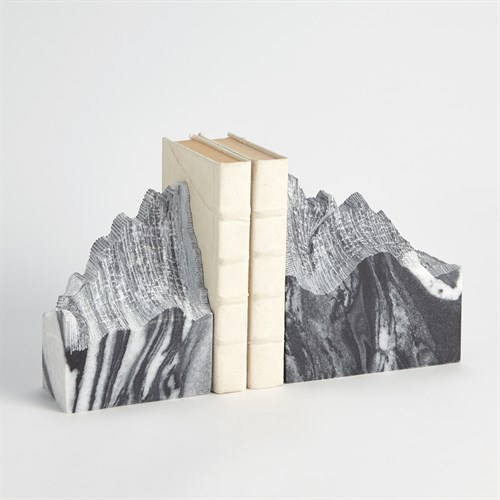 Pair Mountain Summit Bookends-Black Marble