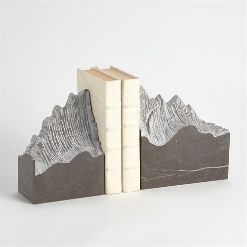 Pair Mountain Summit Bookends-Grey Marble