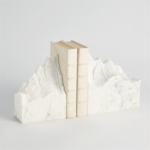 Pair Mountain Summit Bookends-White Marble