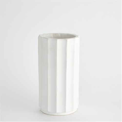 Fluted Column Vase-Matte White-Med