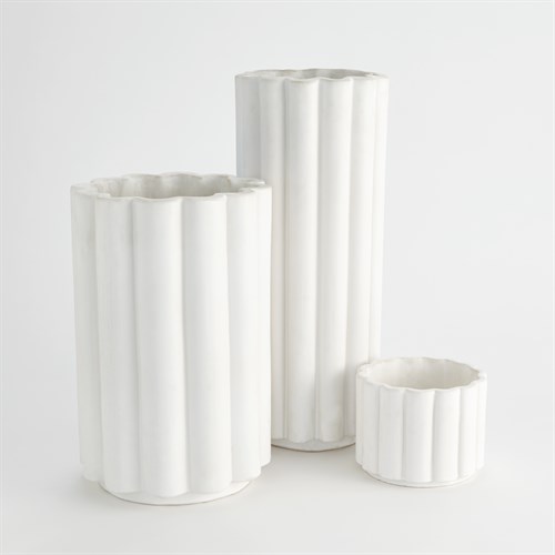 Cable Fluted Vase-Matte White