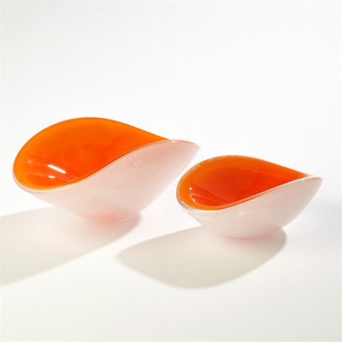 Pinched Cased Glass Bowl-Orange