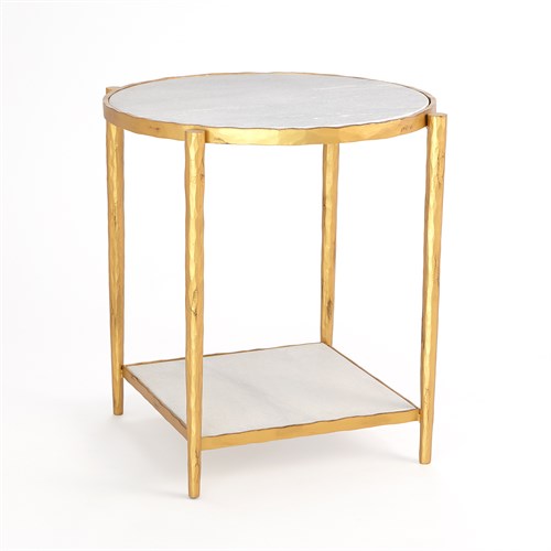 Circle/Square Side Table-Gold w/White Marble