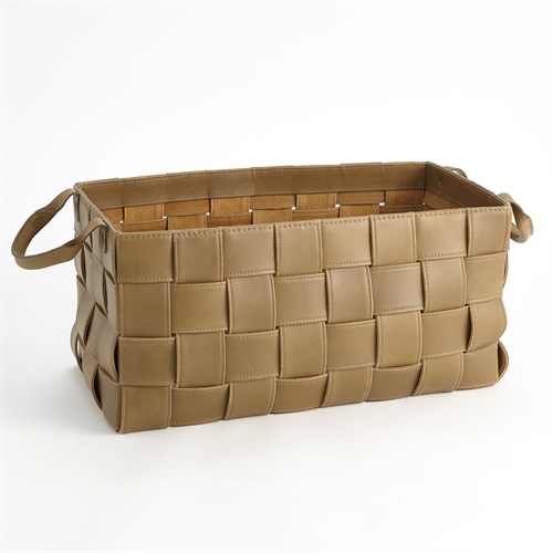 Soft Woven Leather Basket-Putty Soft Woven Leather Basket-Putty