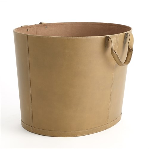 Oversized Oval Leather Basket-Putty