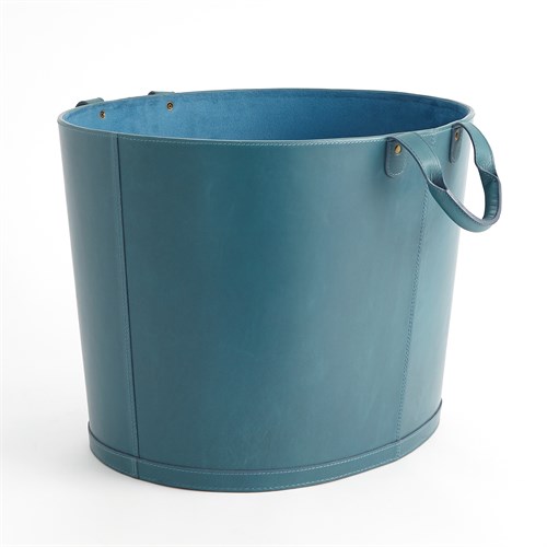Oversized Oval Leather Basket-Azure Oversized Oval Leather Basket-Azure