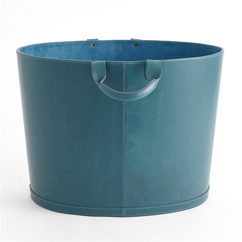 Oversized Oval Leather Basket-Azure