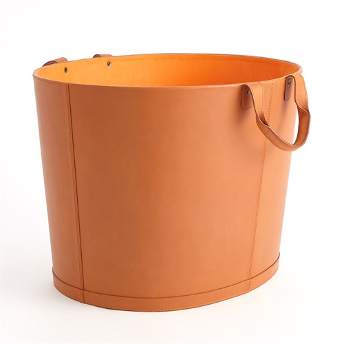 Oversized Oval Leather Basket-Orange