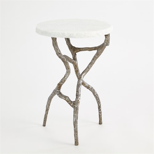 Root Table-Polished Iron w/White Marble