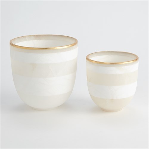 Striped Alabaster Bowl-White/Gold