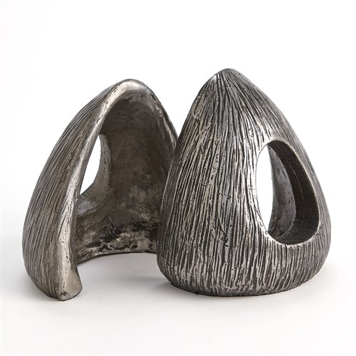 S/2 Yurt Shaped Bookends-Polished Iron