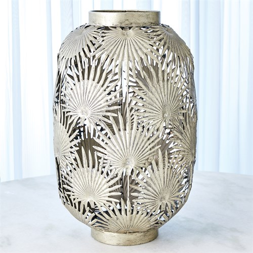 Tropical Palm Leaf Silver Lantern