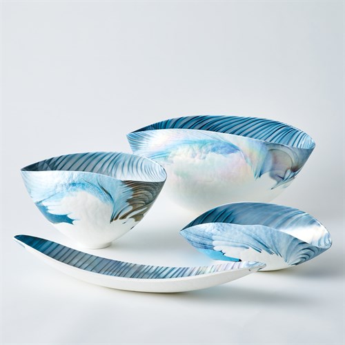 Ivory Turquoise Feather Swirl Murano Glass Collection