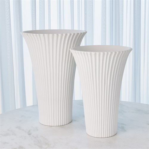 Flared Fluted Vases-Matte White