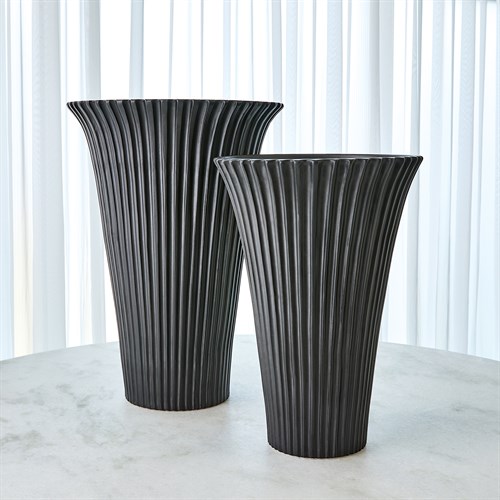 Flared Fluted Vases-Matte Black