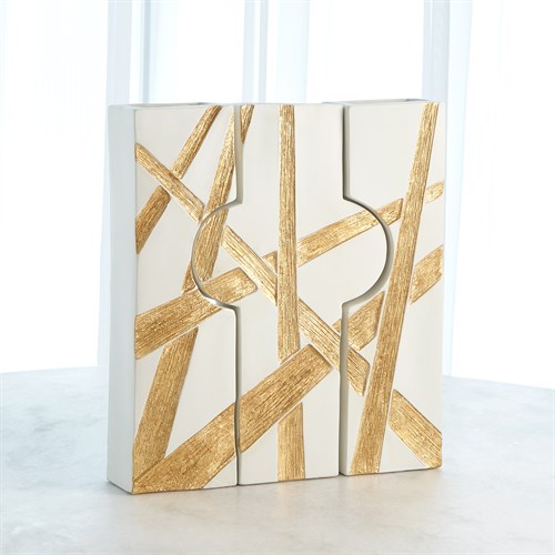S/3 Puzzle Vases-Matte White W/Gold Leaf