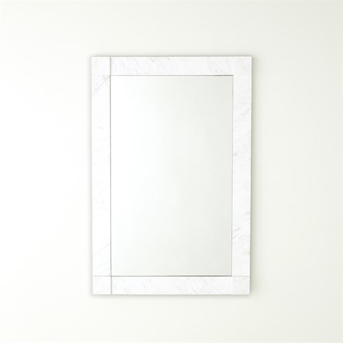 White Marble Rectangular Mirror with raised corner details