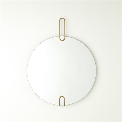 Contemporary Round Mirror with Gold Metal Accents