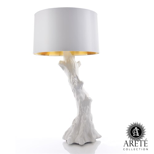 Faux Bois Lamp-White w/White Shade