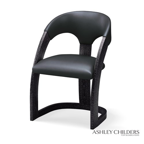 Delia Dining Chair-Ebony Cerused-Graphite Leather