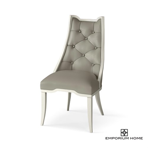 Logan Dining Chair-Antique White-Chesterfield Grey Leather
