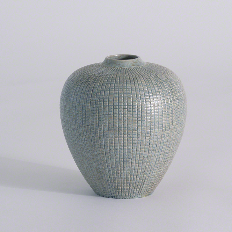 Mini Check Bulbous Vase-Reactive Silver Blue Mini Check Bulbous Vase-Reactive Silver Blue
