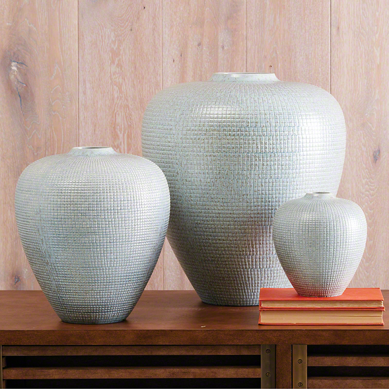 Bulbous Vases-Reactive Silver Blue