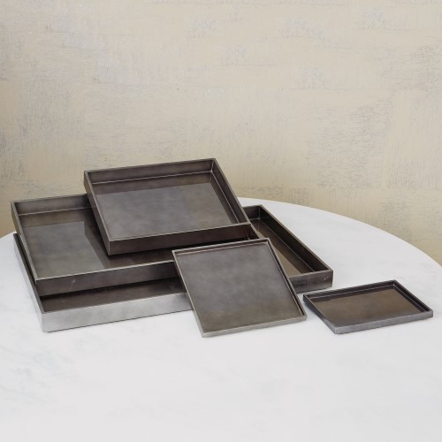 Gunmetal Silver Leaf Rectangle Tray Gunmetal Silver Leaf Rectangle Tray