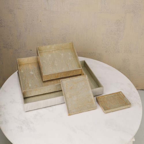 Champagne Silver Leaf Ottoman Tray Champagne Silver Leaf Ottoman Tray