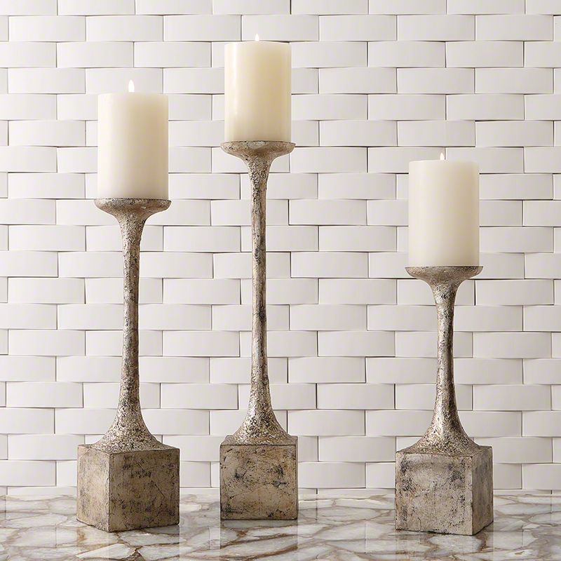 Kedge Pillar Holder-Silver Leaf Kedge Pillar Holder-Silver Leaf