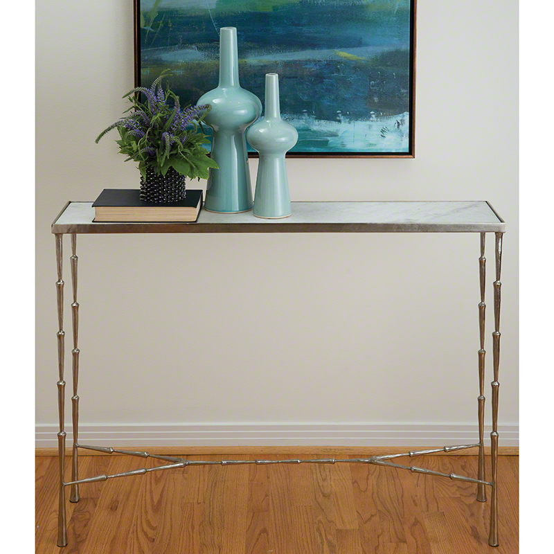 Spike Console-Antique Nickel w/White Marble Spike Console-Antique Nickel w/White Marble
