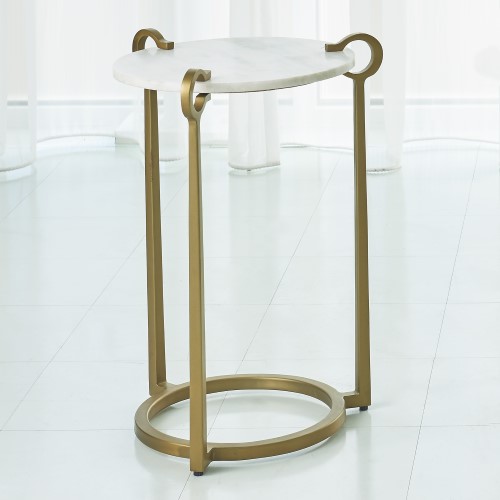 Round Clamp Accent Table-Brass w/White Marble Round Clamp Accent Table-Brass w/White Marble