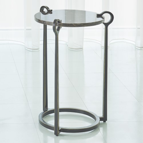 Round Clamp Accent Table-Bronze w/Brown Marble Round Clamp Accent Table-Bronze w/Brown Marble