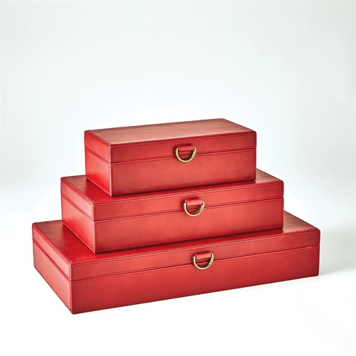 Marbled Leather D Ring Boxes-Deep Red