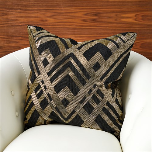 Woven Lines Pillow-Black & Gold