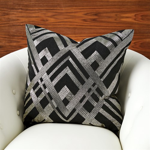 Woven Line Pillow-Black & Silver